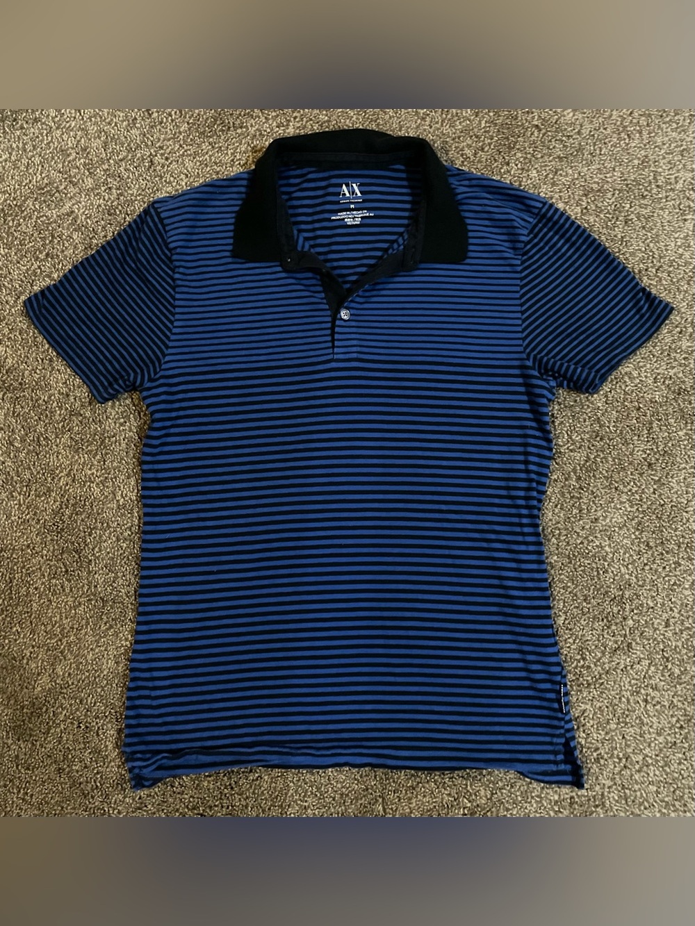 Armani Exchange Black & Blue Striped Polo Shirt
